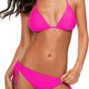 American Trends Women's String Two Piece Halter Top Triangle Bikini Set with Tie Side Bottom Sexy Swimsuit Bathing Suits (0-2, 38 Rose Red)