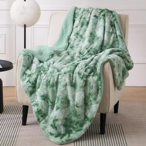 Bedsure GentleSoft Sherpa Fluffy Throw Blanket - Fleece Warm and Cozy Throw for Women Gift, Plush & Fuzzy Faux Fur Christmas Blanket for Couch, Bed Decor, Tie Dye Design, Sage Green, 50x60 Inches