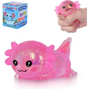 Axolotl Squishy Stress Ball, Soft TPR Slow Rising Squeeze Toy, Cute Axolotl Fidget Toy for Stress Relief, Anxiety Calming Sensory Toy for Kids Adults(Pink Lie Axolotl)