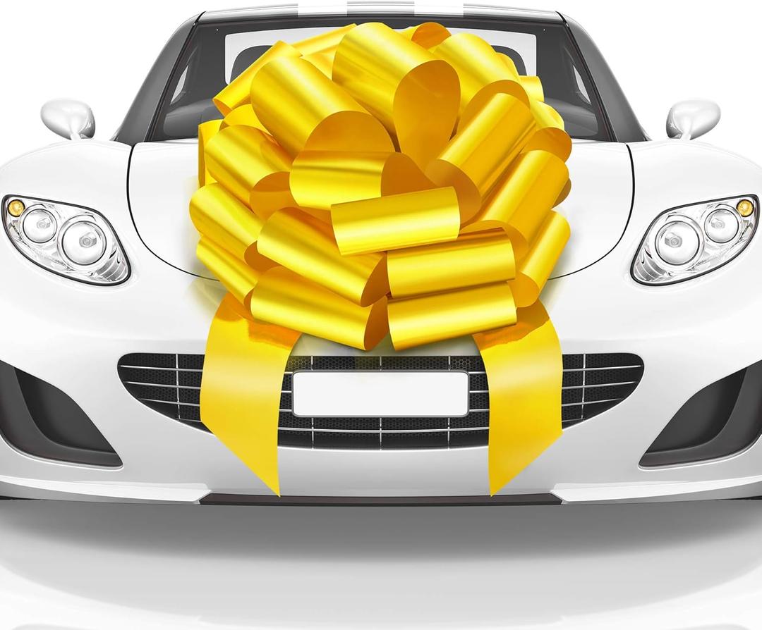 Big Car Bow (Yellow, 23 inch) Giant Gift Bows, Big Bow for Car, Big Yellow Bow, Large Car Bow, Big Gift Bow, Car Pull Bow, Huge Car Bows, Car Ribbon Bows with 26 Loops and 4 Stickers