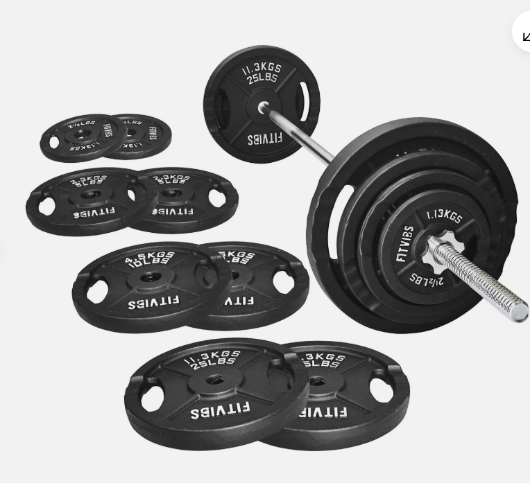 Fitvids Barbell Weight Set, Cast Iron 1" Standard Weight Plates Including 2x10kg, 4x5kg, 2x2.5kg