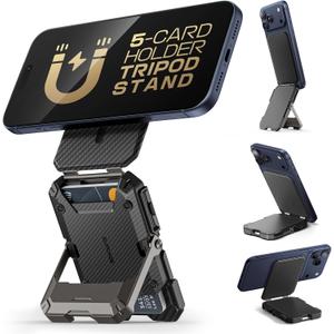 SUPCASE for MagSafe Wallet with Stand, Magnetic Wallet for Men, [Hold 5 Cards] [Adjustable Stand] [RFID Blocking] Phone Stand Credit Card Holder Tripod for iPhone 17/16/15/14/13/12 Series, Carbon