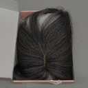 Flufymooz Real Human Hair Toppers for women, 10 Inch Clip in Bangs 100 Human Hair Toppers for Thinning Hair, Cover Hairpiece with 150% Density Silk Base-Silver Gray With Brown Mixed