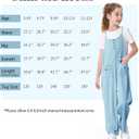 Girls Jumpsuit Loose Summer Kids Casual Spaghetti Strap Long Pants Romper with Pockets 5-12 Y (Blue)