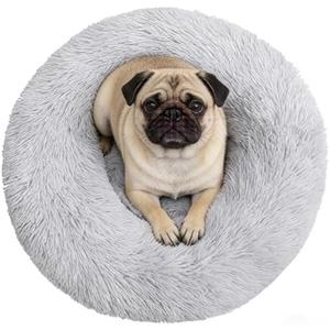 Doimier Calming Donut Dog Bed Medium Size Dog - Washable Removable Cover Non-Slip Bottom, Round Pet Bed Cat Bed Warming Fluffy Plush Faux Fur Anti-Anxiety, Fits up to 45 lbs (Light Grey, 30")