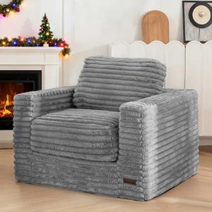 MAXYOYO Bean Bag Chair for Adults, Upholstered Floor Sofa with Pillows and Armrests, Bean Bag Sofa Plush Chair Couch for Bedroom Living Room, Dark Grey, Single