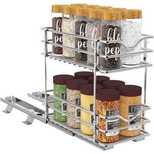 OCG 2 Tier Pull Out Spice Rack Organizer8.3" W x 10.4" D for Cabinet, Slide Out Seasoning Organizer Fits Spices, Sauces, Cans etc OCG 2 Tier Pull Out Spice Rack Organizer8.3" W x 10.4" D for Cabinet, Slide Out Seasoning Organizer Fits Spices, Sauces, Cans etc