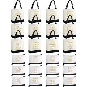 Talltalk 24 Pcs Christian Gifts for Women Including 12 Pcs Bible Verse Tote Bags 12 Pcs Inspirational Makeup Bags with Zipper Religious Motivational Gift for Coworker Women Birthday Christmas Church