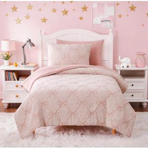 Wink Deer Twin Comforter Set with Sheets for Girls-5 Pieces Twin Bedding Sets with Pink Comforter, Sheets, Pillowcase & Sham for Kids (Pink Diamond, 66" X 86")