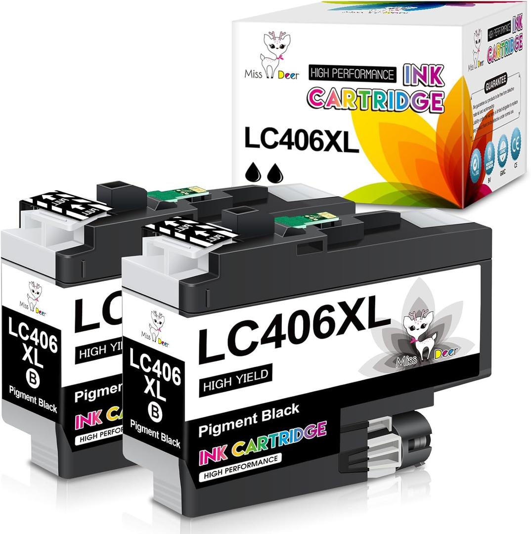 LC406XL Black Ink Cartridges Compatible for Brother LC406XL LC406 for Brother MFC-J4335DW MFC-J4535DW MFC-J4335DW MFC-J5855DW MFC-J6555DW MFC-J6955DW Printer, 2 Black