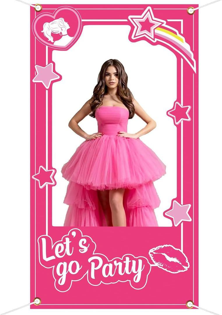 Hot Pink Girls Birthday Decorations Pink Photo Booth Props Princess Doll Theme Decor Let's Go Bachelorette Party Decoration for Girls Birthday Bridal Shower Party Supplies