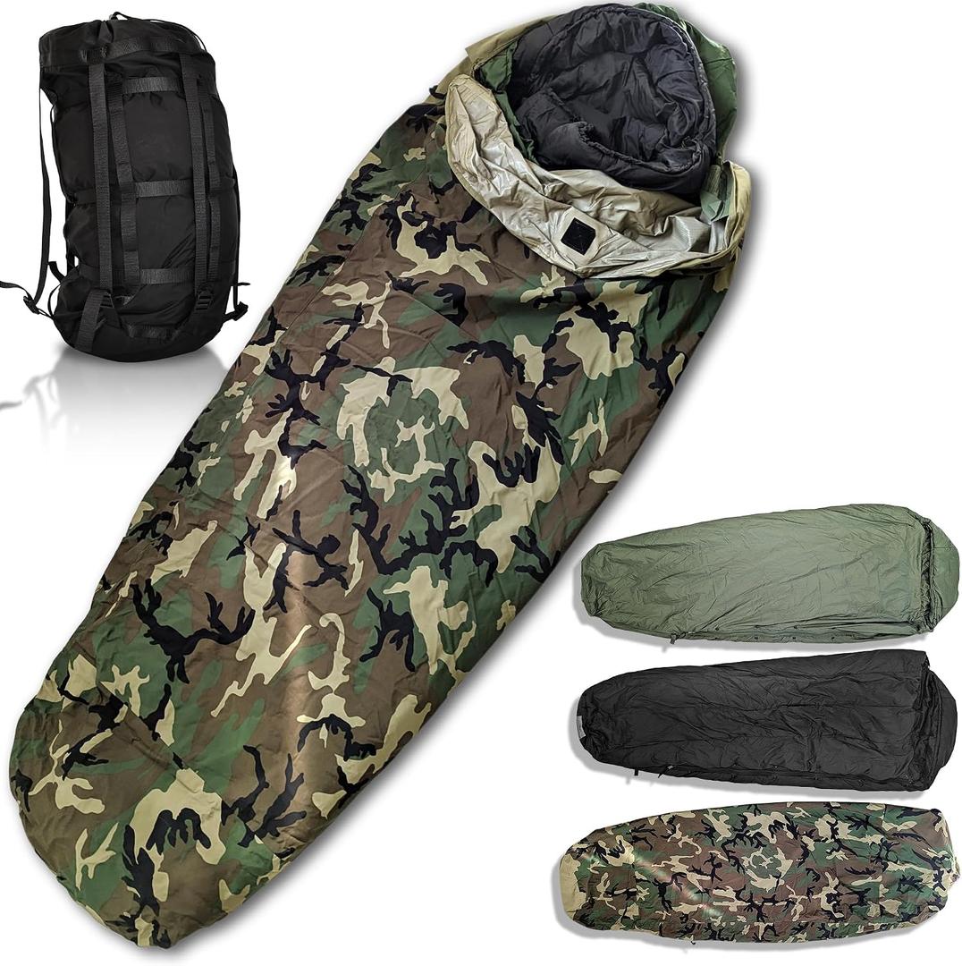 Military Sleeping Bag System Tactical Gear 4-Part Modular Sleeping Bags Cold Weather Includes Stuff Sack, Bivy Cover, Intermediate Cold Weather and Patrol Bag Waterproof and Lightweight