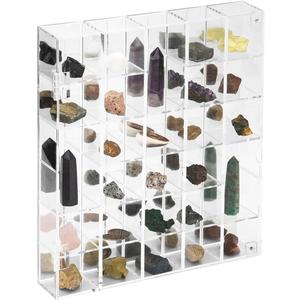 Adjustable Rock Display Case Clear Acrylic Collection Box with Mirrored Arrowhead Stones Storage Display Case Mineral Crystal Collectibles Holder Organizer Showcase Shelves with Lid