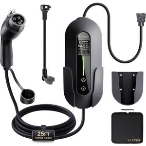 Portable Level 1&2 EV Charger for J1772 EVs, NEMA 5-15/6-20
Dual 120V/240V, 8-16A Adjustable, 1-12H Timer, 25FT Cable, IP66, Smooth Plug-In & Release, Portable for Home & Travel