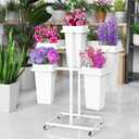 VGMiu Flower Display Stand with Buckets Wedding Flower Cart with Wheels, White Flower Pot Stand, Moving Florist Bouquet Shelf for Weddings Party Bridal Shower Event Patio Garden Living Room Decor
