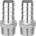 2 x 304 Stainless Steel Hose Barb Fitting, 1/4" Hose Barb x 3/8" NPT Male Adaptor for Water Fuel Air 2PCS