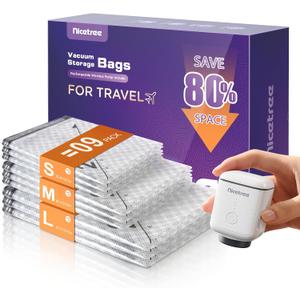 Nicetree 9-Pack Vacuum Storage Bags with Rechargeable Wireless Pump, 3 Sizes (20/24/28 Inch) Travel Vacuum Seal Bags for Clothing, Bedding & Seasonal Storage, Space Saver for Luggage