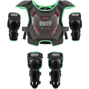Kids Dirt Bike Gear Chest Protector Motocross Gear Motorcycle Body Armor Vest Youth Riding Gear Knee Shin Guard Elbow Pads for Cycling Ski Skateboard Skating Off-Road MTB ATV (Green)