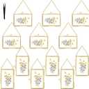 12 Pcs Double Glass Frame for Pressed Flowers,Floating Hanging Photo Christmas Ornaments Frame Brass Frames with Chain for Wall Display Gallery Artwork,Clear Vertical Horizontal Display for Botanical Art,Picture,Stamps,Gallery Decor,Gold