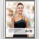 Langdon House 8x10 Silver Picture Frame, Contemporary Glam Photo Frame 8 x 10, Wall Mount or Table Top, Celebration Collection