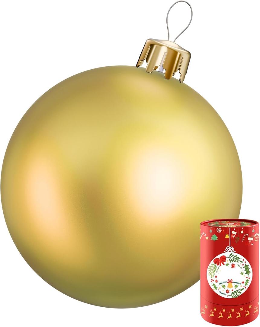 30 Inch Inflatable Christmas Ornament Outdoor, Christmas PVC Inflatable Decorated Ball, Giant Inflatable Ornaments for Indoor Yard Tree Lawn Decor (Gold)