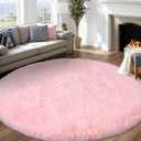 Round Pink Rug for Bedroom Girls, Soft Fluffy 7ft Circle Area Rugs for Living Room, Large Fuzzy Shag Rug for Kids Nursery Dorm Home Decor