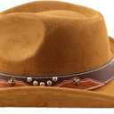Carnavalife Cowboy Hat for Women Men with Wide Brim Western set with black bandana for Cowboys and Cowgirls (Brown)