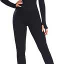 Women's Workout Jumpsuit Yoga Ribbed One Piece Outfits Athletic Tummy Control Long Sleeve Jumpsuit (Black, M)