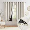 Jubilantex Pom Pom Blackout Curtains Beige Thermal Insulated Curtains Blackout Window Treatments 63" Long for Girls Kids Bedroom,52" Wide,2 Panels