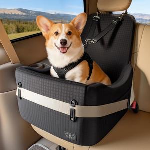 PETSFIT Dog Booster Car Seat for Small/Medium Dogs Up to 35 lbs Patented Safety System, 6" Memory Foam Pet Car Seat, Fully Detachable and Washable Cover, Front/Back Seat Travel Booster (Black)