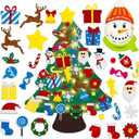 3.2Ft DIY Felt Christmas Tree Set for Kids Toddlers, 34 Hanging Ornaments Felt Christmas Tree with Light Wall Craft Kits for Xmas Party Office Decoration, New Year Door Wall Decorations
