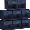 DIMJ Storage Cubes, Cube Storage Bin, 8 Pack Foldable Baskets with Window, Closet Storage Bins with Handle, 11x 11 inch Storage Cubes for Clothes, Toys, Books (Navy Blue)