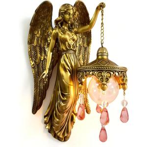 Angel Wall Lamp, Vintage Holy Guardian Night Light with Frosted Crystal & Wings, Battery Operated Wall Sconce for Bedroom, Nursery, Living Room, Chapel & Hotel, Classic Inspirational Decor
