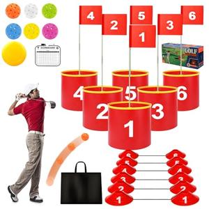 FINCOME Golf Yard Bucket Games 6 Holes Golf Practice Game with Flag, Golf Chipping Game for Kids and Adults Outdoor Indoor Park, Beach, Backyard, Lawn