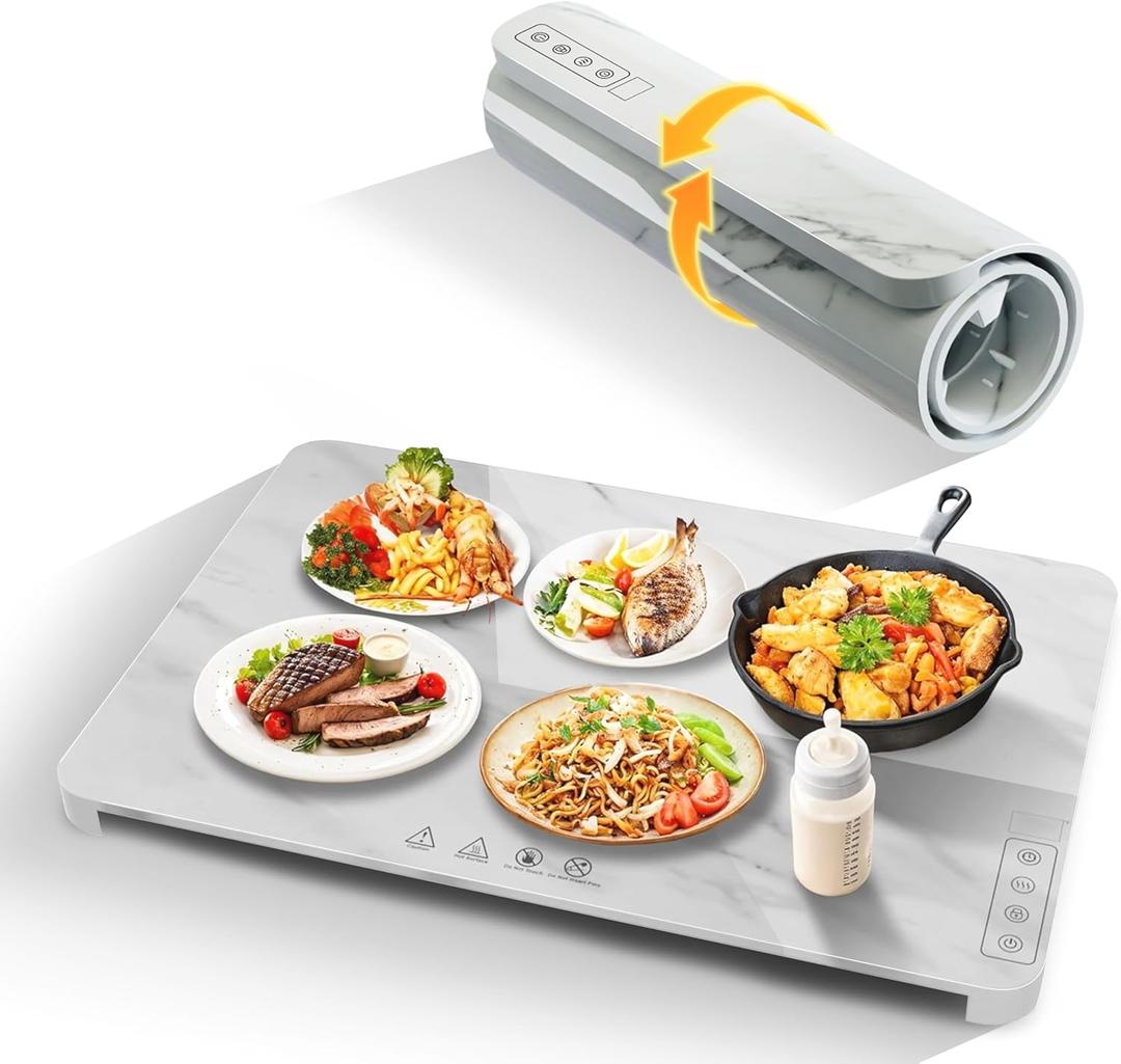 Marble Warming Mat For Food-Marble Extra Large Warming Trays For Buffets Party -6 temp settings- Electric Plate Heating for Countertop-rollup pads buffet parties-food warmers for parties buffet