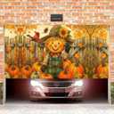 Thanksgiving Scarecrow Garage Door Banner 13x6ft Pumpkin Harvest Decor Family Gathering Outdoor Indoor Photo Background Fall Leaves Cardinal Party Decorations Mural Decorations