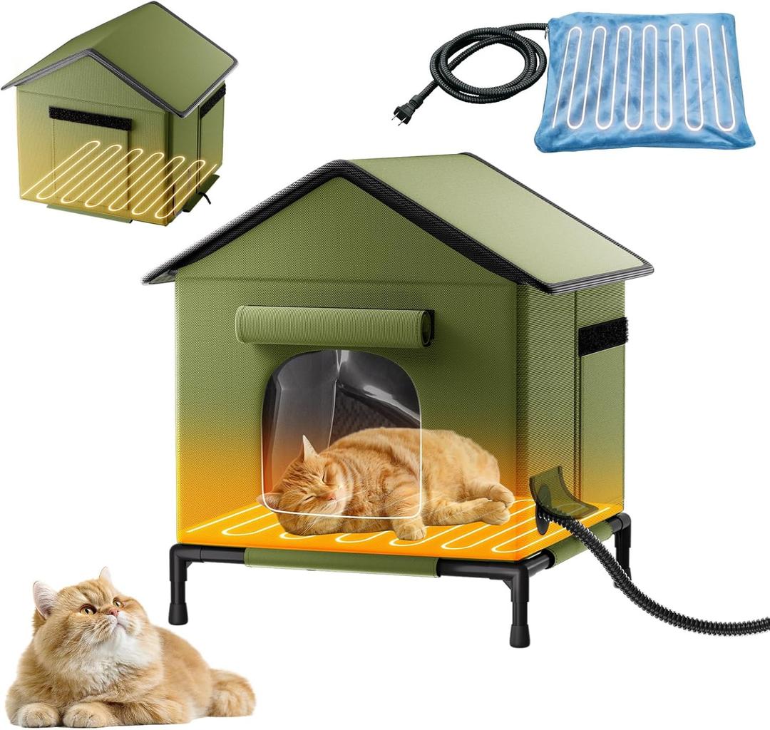 Heated Outdoor Cat House for Outside-Wide Winter Shelter for Ferals - Cat House for Outdoor Cats, Heated House for Outside Weatherproof Insulated Protection 22.5 x 17 x 17