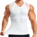 Nebility Compression Shirt Mens Shapewear V-Neck Undershirt Slimming Sleeveless Tummy Control Body Shaper Workout Top L