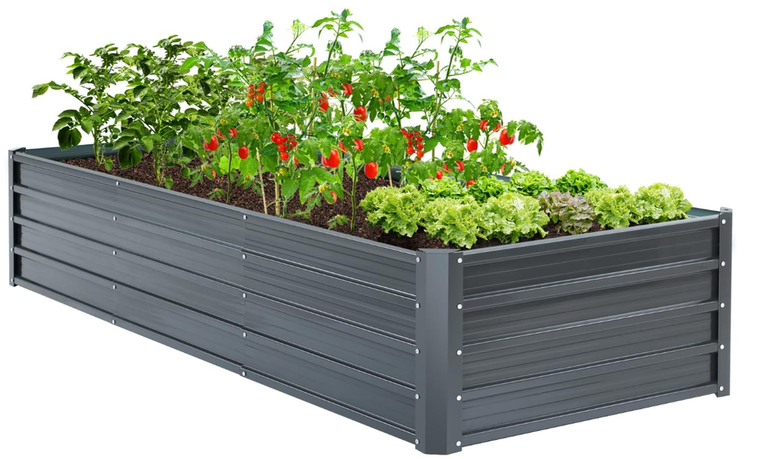 Ohuhu Metal Raised Garden Bed Outdoor 8x3x1.5 FT Reinforced Galvanized Rustproof Colored Steel Planter Boxes for Vegetables, Heavy Duty Raised Beds for Growing Flowers Herbs Succulents 