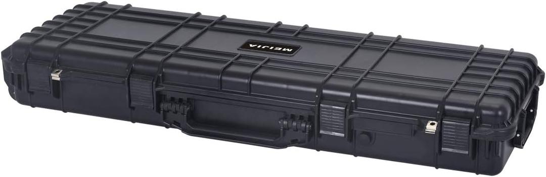 MEIJIA Portable Rolling Waterproof All Weather Hard Rifle Case,Gun case with Wheels,Customizable Fit Foam Included,Fit for Rifle,Guns,Shotguns, Airsoft Gun (44.37"x15.98"x6.1", Black)