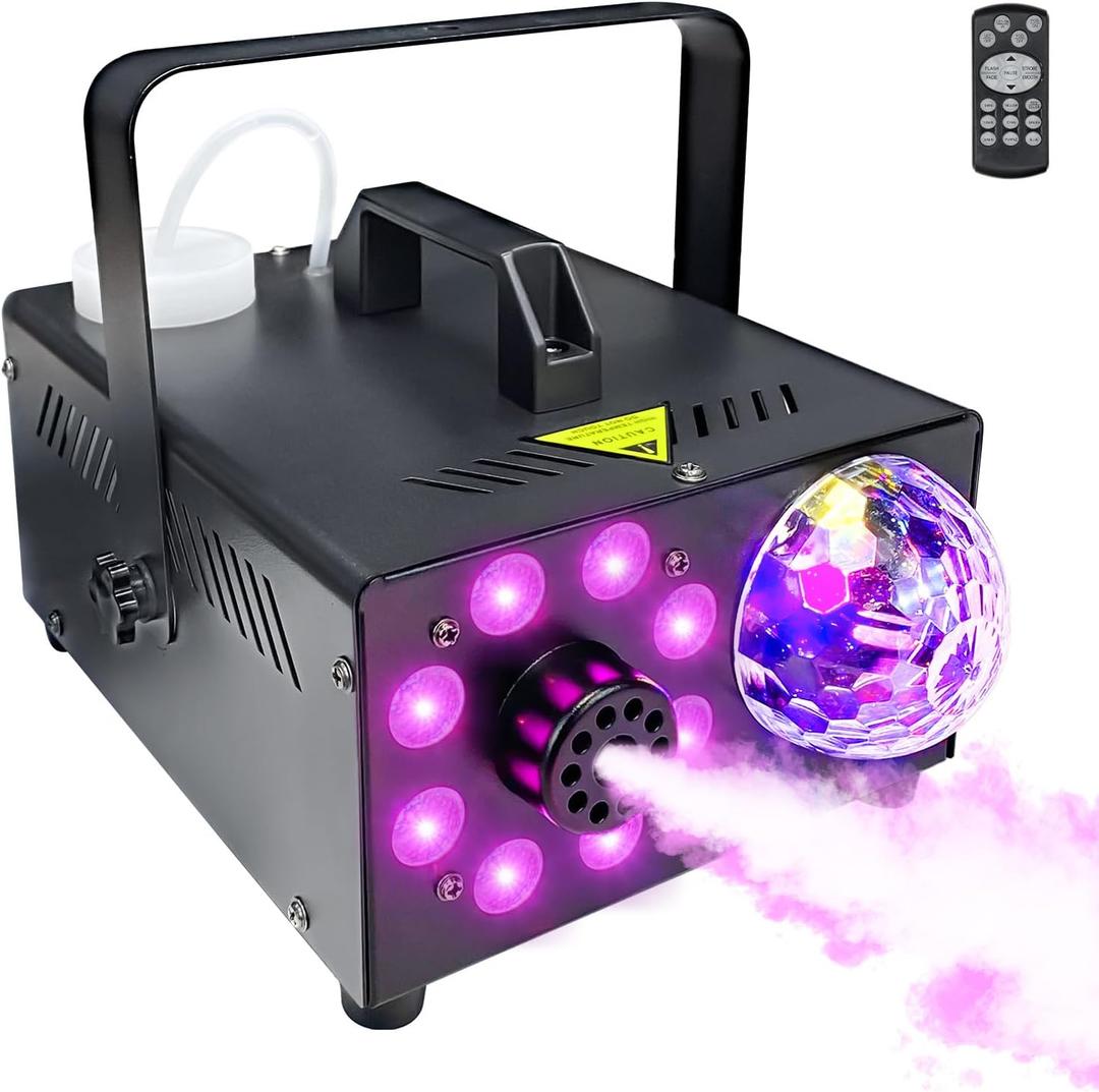 Fog Machine with Remote, Indoor Smoke Machine for Halloween & Parties, 600W 2000CFM, 13 Color LED Lights & Timer for DJ Stage, Wedding, Photography