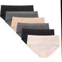 Hanes Tween Girls Underwear, Seamless Girls Panties, Boyshort & Hipster, Assorted Colors, 6-Pack (Large, Ivory/Beige/Grey/Black - 6 Pack)