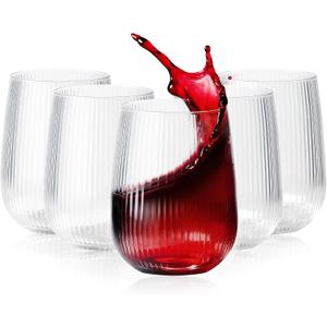 Lueumxc 36 Pack 15Oz Plastic Wine Glasses, Origami Ribbed Disposable Wine Glasses Unbreakable Clear Plastic Cocktail Glasses Recyclable Shatterproof Reusable Wine Cups