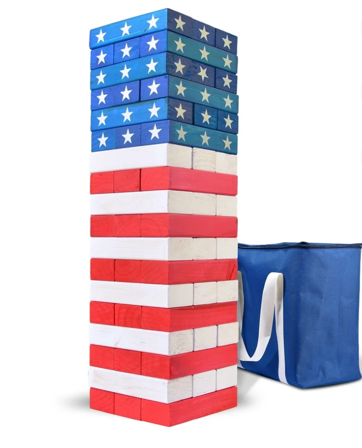 GoSports Toppling Tower - Giant Wooden Stacking Game - Stacks Up to 5 ft - Stars and Stripes
