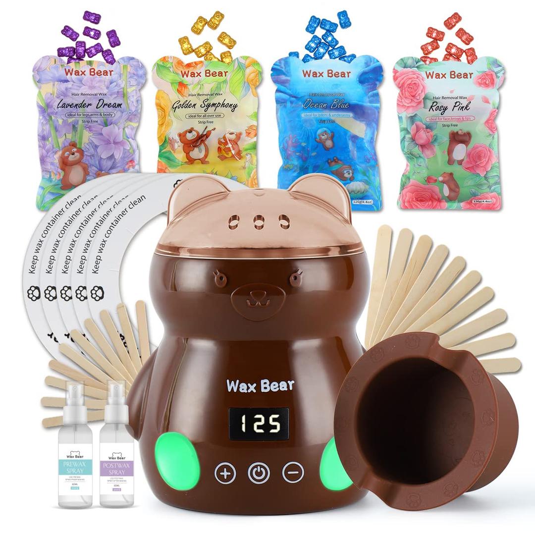 Waxing Kit for Women,Touch Screen Display Wax Machine with 4 bags/17.6oz Hard Wax Beans For Sensitive Skin Hard Wax Kit for Hair Removal