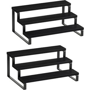 Giikin 3 Tier Spice Rack, Set of 2 Wooden Spice Rack for Countertop, Cabinet Organizer Shelf Kitchen Counter Storage Shelves Cupcake Stand Holder Display Stand, Black