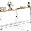 Faesun 67 Inch Narrow Behind Couch Table with Charging Station, Oak, 5.9"D x 67"W x 23.6"-34.6"H