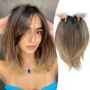 Ms Taj 12 Inch Synthetic Hair Toppers for Women with Thinning Hair, 6.5"x6.5" Large Base Topper with Bangs, Realistic Fiber Wiglets Ladies Hair Pieces for Daily Use