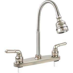 RV Kitchen Faucet,Camper Faucet Kitchen Replacement RV Sink Faucets with Flexible Arch 360 Swivel Rotatable Sprayer for Campers,Travel Trailers,Motorhomes,8 inch 2 Hole,Non-Metallic,Brushed Nickel