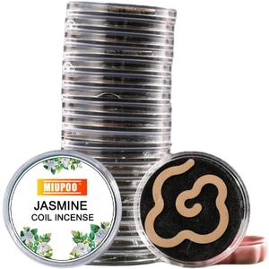 Miupoo Jasmine Coils Incense, Each Cloud Shaped Coil Incense Comes with A Outdoor Travel Portable Incense Rack, Pack of 20 Pieces Jasmine Coils, One Coil Incense Burn for Approxi Aroma 1 Hour.